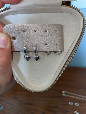 Sterling Silver Heart Huggie Hoop Earrings - Silver